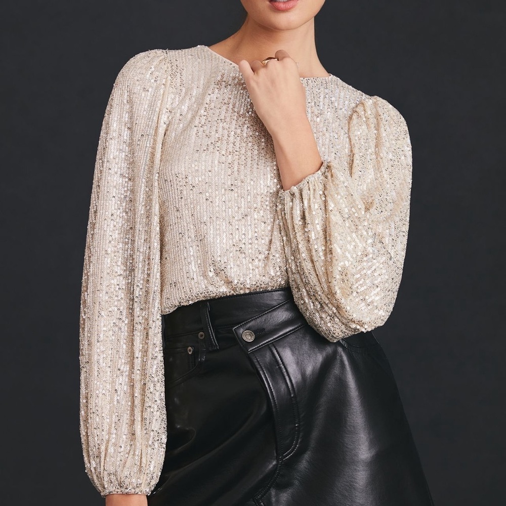 Elegant Flat white Cream Sequin Blouse